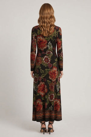 Black | Floral Long Sleeve Collared Maxi Dress