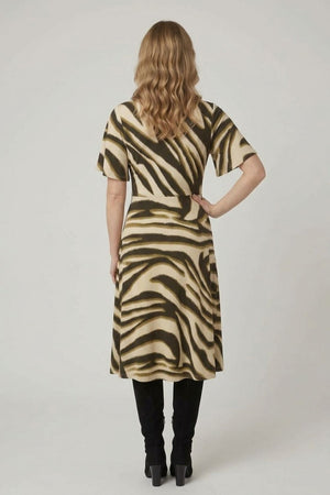 Green | Abstract Short Sleeve Wrap Midi Dress