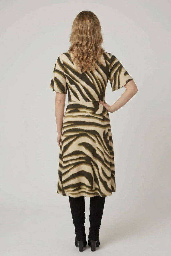Green | Abstract Short Sleeve Wrap Midi Dress