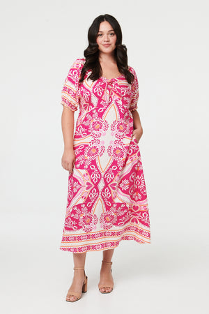 Pink | Curve Tie Front A-Line Midi Dress
