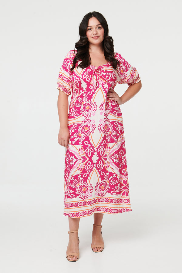 Curve Tie Front A-Line Midi Dress