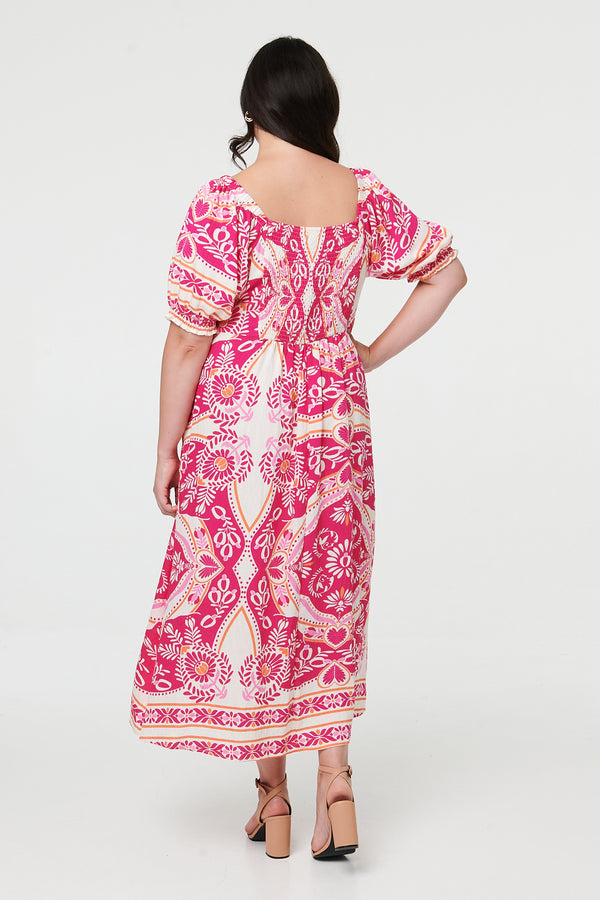 Pink | Curve Tie Front A-Line Midi Dress
