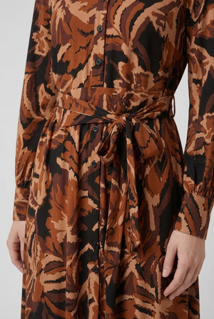 Brown | Abstract Print Tie Waist Maxi Dress
