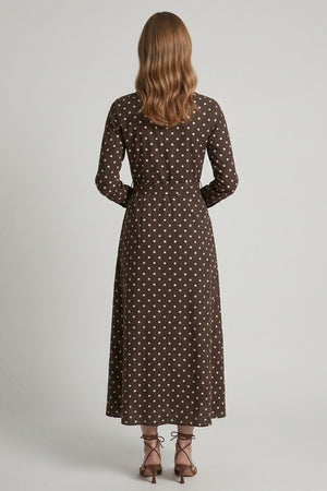 Brown | Polka Dot Tie Waist Maxi Shirt Dress