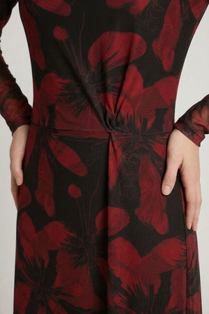 Black | Floral Sheer Layered A-Line Midi Dress