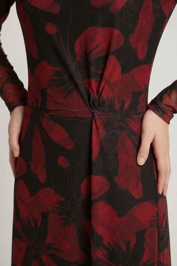 Black | Floral Sheer Layered A-Line Midi Dress