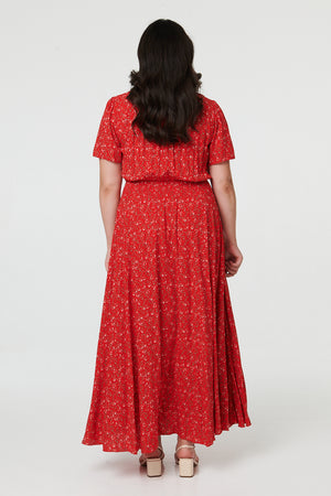 Red | Curve Ditsy Floral A-Line Maxi Dress

