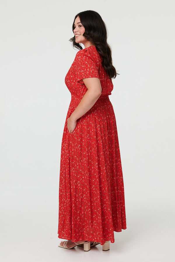 Red | Curve Ditsy Floral A-Line Maxi Dress

