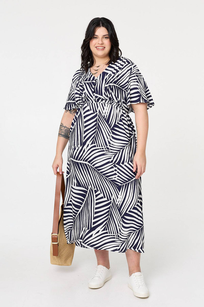 Plus Size Semi-Formal A-Line Midi Dress For Curvy Women – See-Through Lace Panel Business