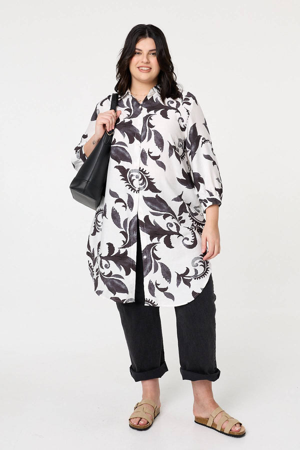 Black | Curve Printed Relaxed Midi Shirt Dress