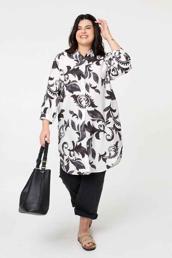 Black | Curve Printed Relaxed Midi Shirt Dress
