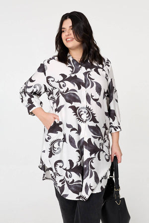 Black | Curve Printed Relaxed Midi Shirt Dress