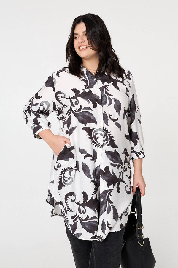 Black | Curve Printed Relaxed Midi Shirt Dress