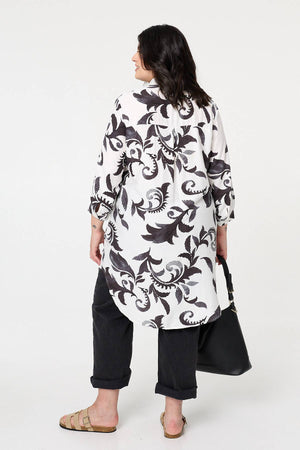 Black | Curve Printed Relaxed Midi Shirt Dress