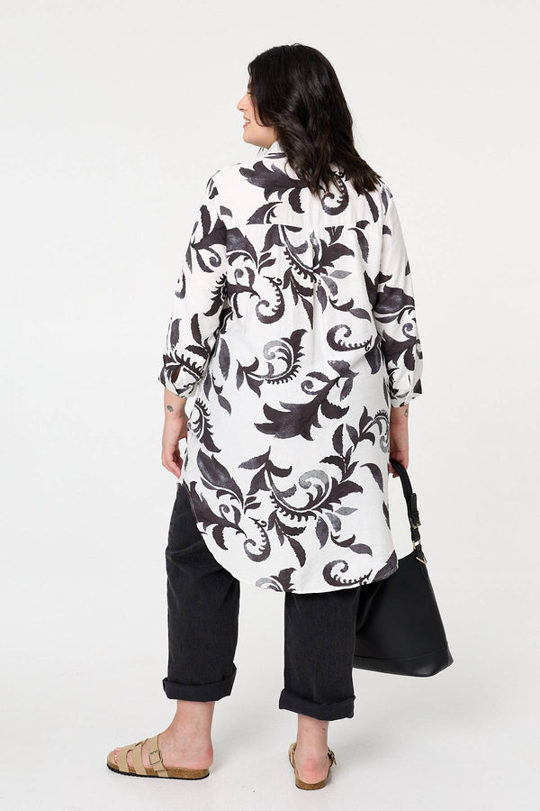 Black | Curve Printed Relaxed Midi Shirt Dress