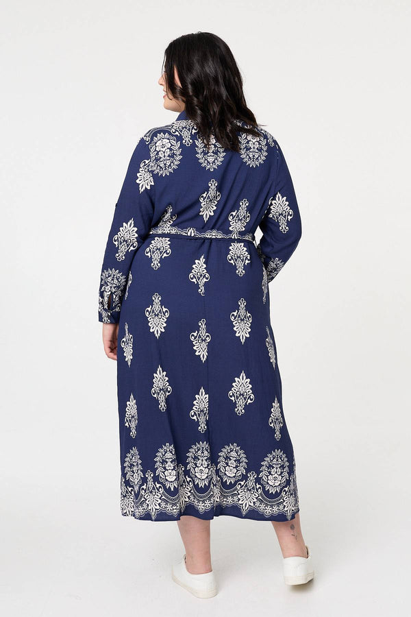 Navy | Curve Baroque Print Maxi Shirt Dress