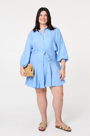 Light Blue | Curve Tie Waist Knee Length Shirt Dress