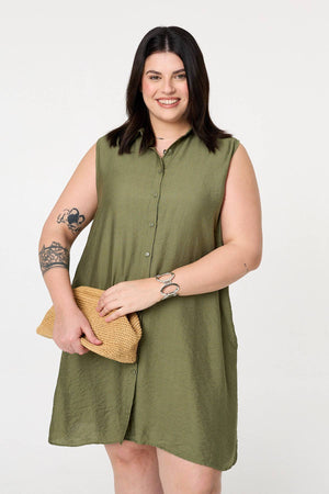 Khaki | Curve Sleeveless Midi Shirt Dress
