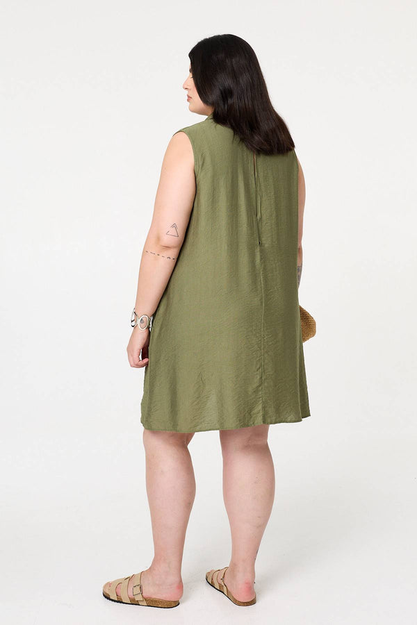 Khaki | Curve Sleeveless Midi Shirt Dress
