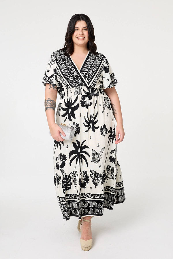 White | Curve Tropical Empire Waist Maxi Dress