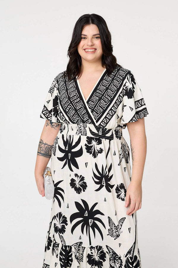 White | Curve Tropical Empire Waist Maxi Dress