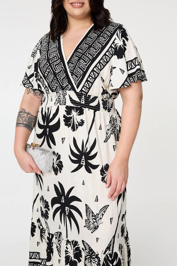White | Curve Tropical Empire Waist Maxi Dress