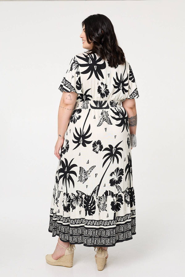 White | Curve Tropical Empire Waist Maxi Dress