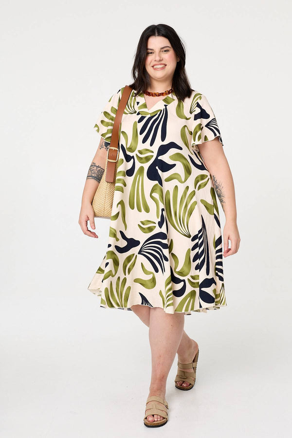 Khaki | Curve Angel Sleeve Relaxed Midi Dress