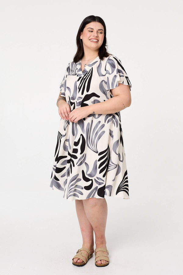 Grey | Curve Angel Sleeve Relaxed Midi Dress