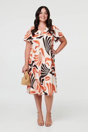 Orange | Curve Angel Sleeve Relaxed Midi Dress