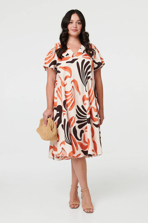 Orange | Curve Angel Sleeve Relaxed Midi Dress