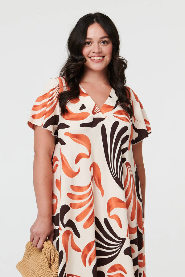 Orange | Curve Angel Sleeve Relaxed Midi Dress