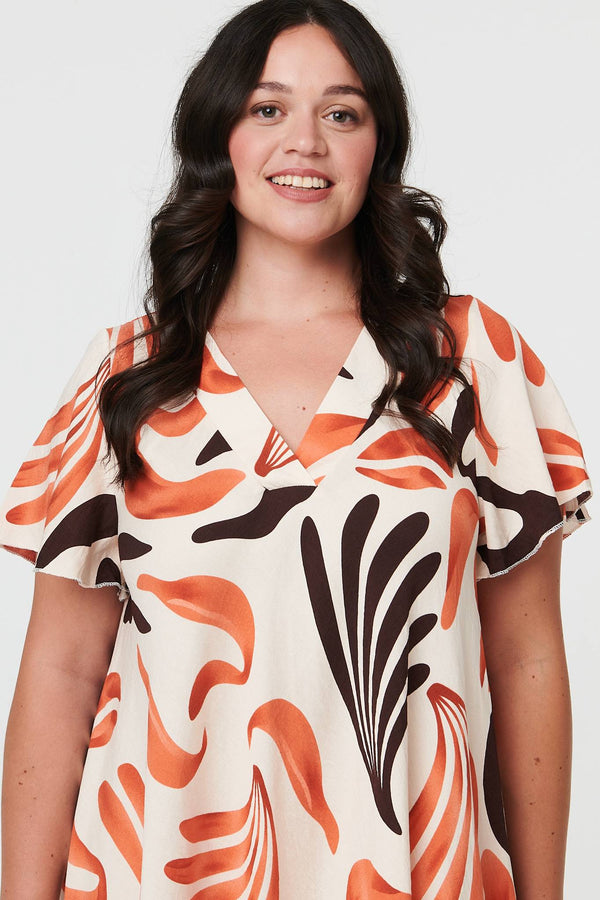 Orange | Curve Angel Sleeve Relaxed Midi Dress