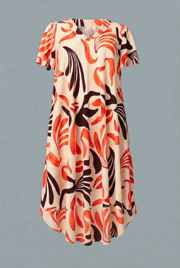 Orange | Curve Angel Sleeve Relaxed Midi Dress