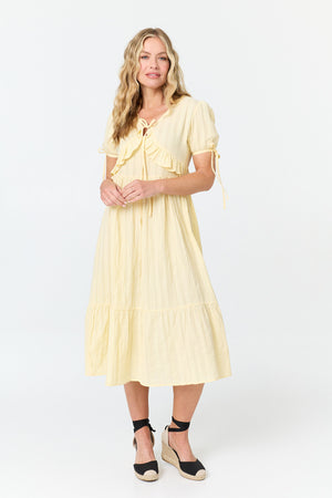 Yellow | Ruffle Front Short Sleeve Midi Dress
