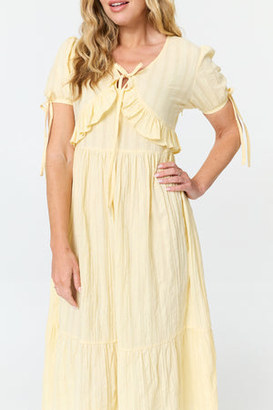 Yellow | Ruffle Front Short Sleeve Midi Dress