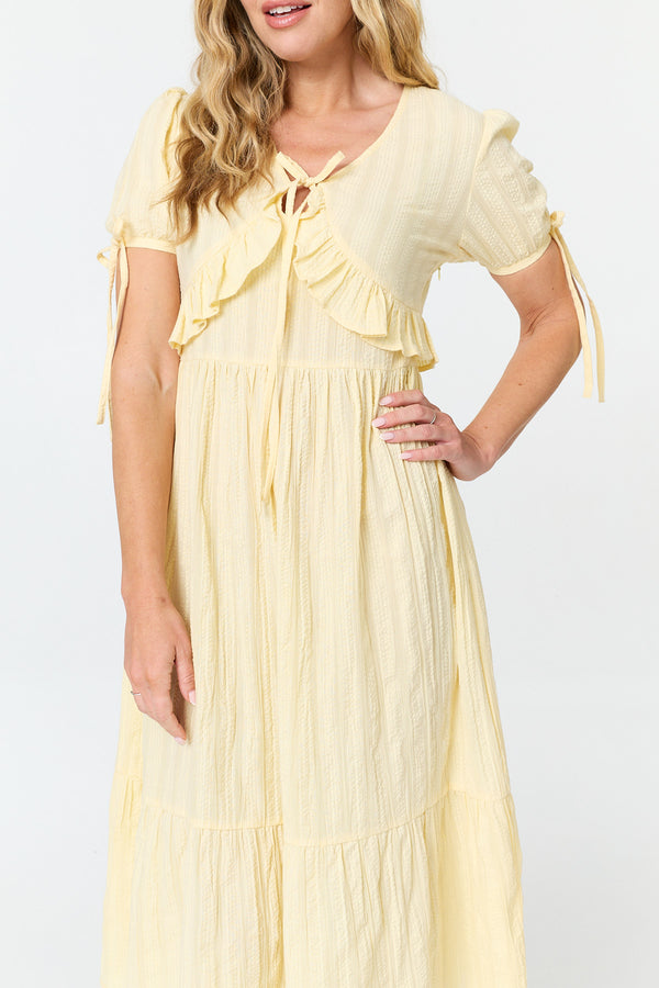 Yellow | Ruffle Front Short Sleeve Midi Dress