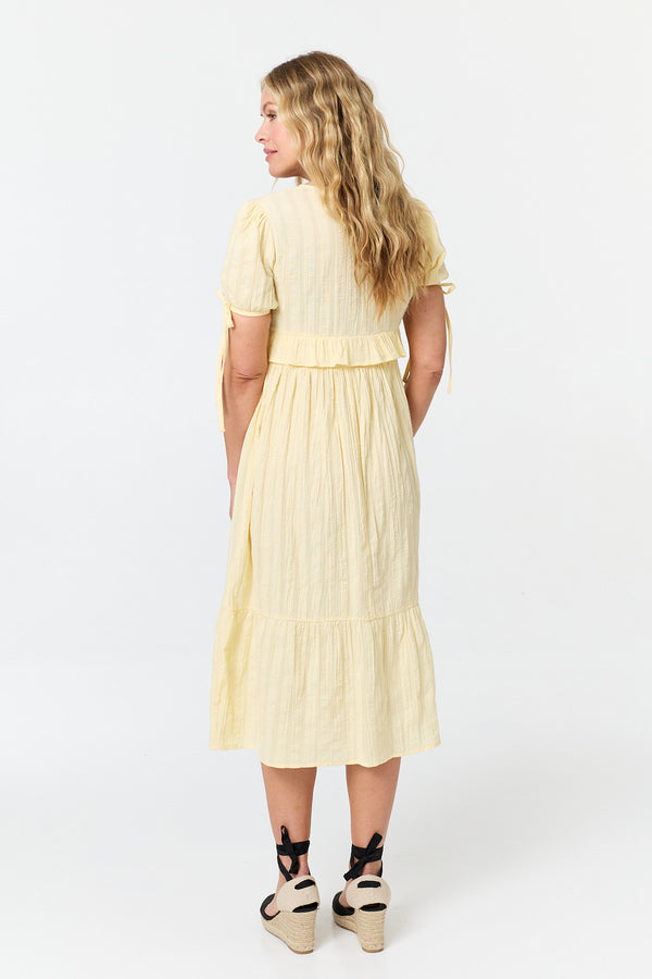 Yellow | Ruffle Front Short Sleeve Midi Dress