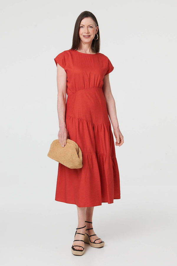 Orange | Cap Sleeve Asymmetric Tiered Midi Dress