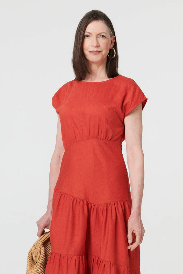 Orange | Cap Sleeve Asymmetric Tiered Midi Dress