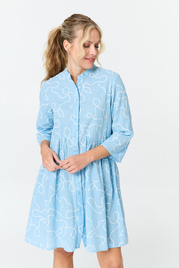 Blue | Abstract Relaxed Short Shirt Dress