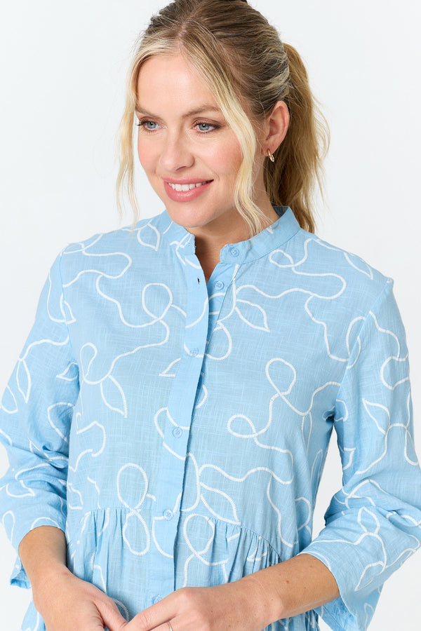 Blue | Abstract Relaxed Short Shirt Dress