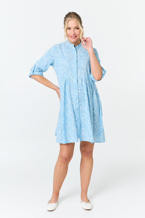 Blue | Abstract Relaxed Short Shirt Dress