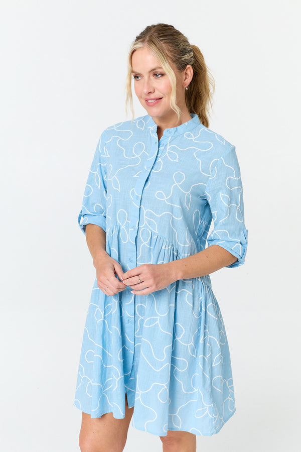 Blue | Abstract Relaxed Short Shirt Dress