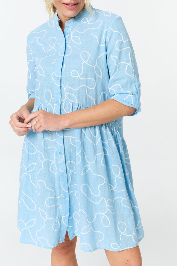 Blue | Abstract Relaxed Short Shirt Dress