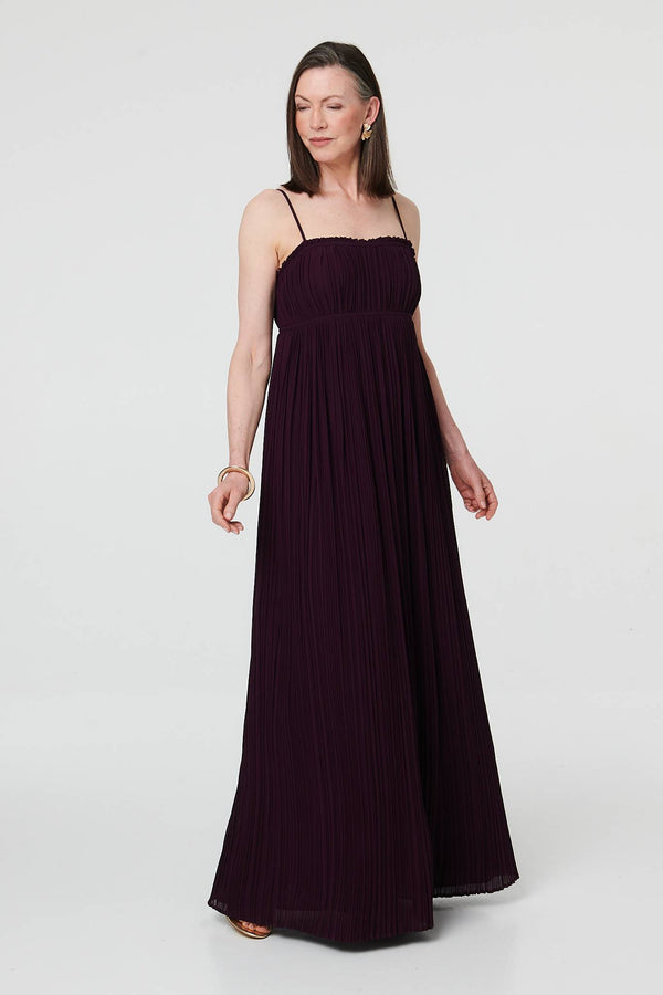 Purple | Pleated Cami Strap Maxi Dress