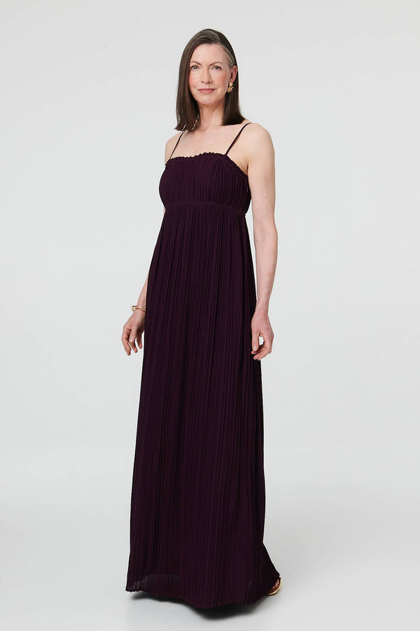 Purple | Pleated Cami Strap Maxi Dress