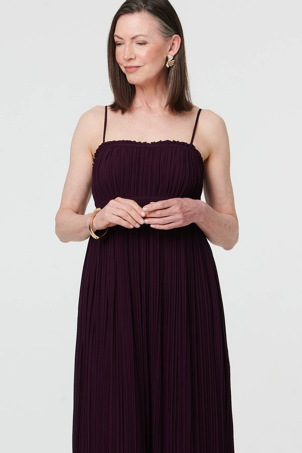 Purple | Pleated Cami Strap Maxi Dress