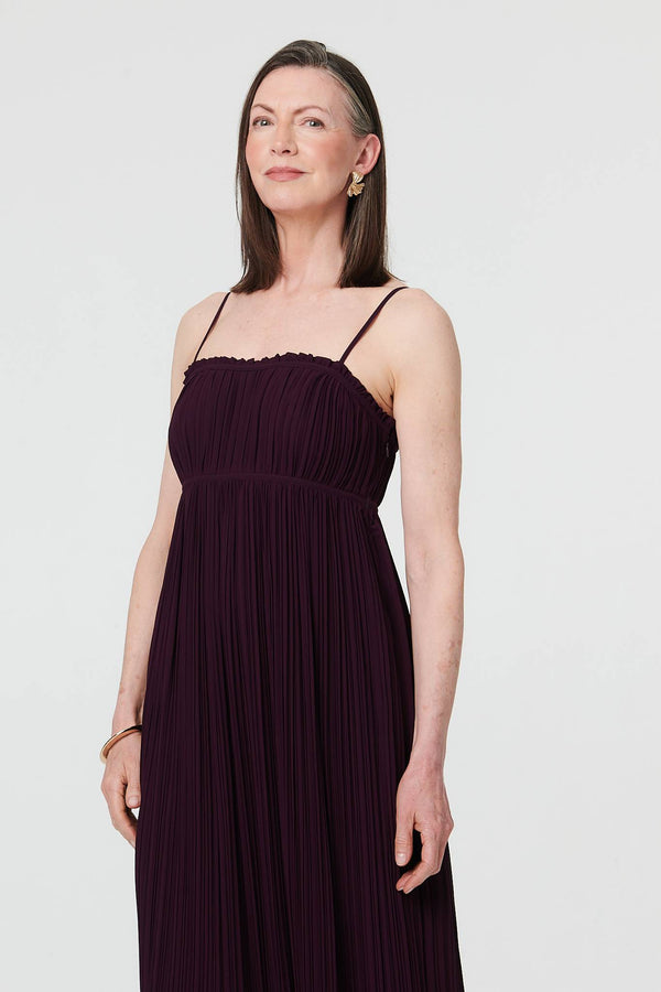 Purple | Pleated Cami Strap Maxi Dress