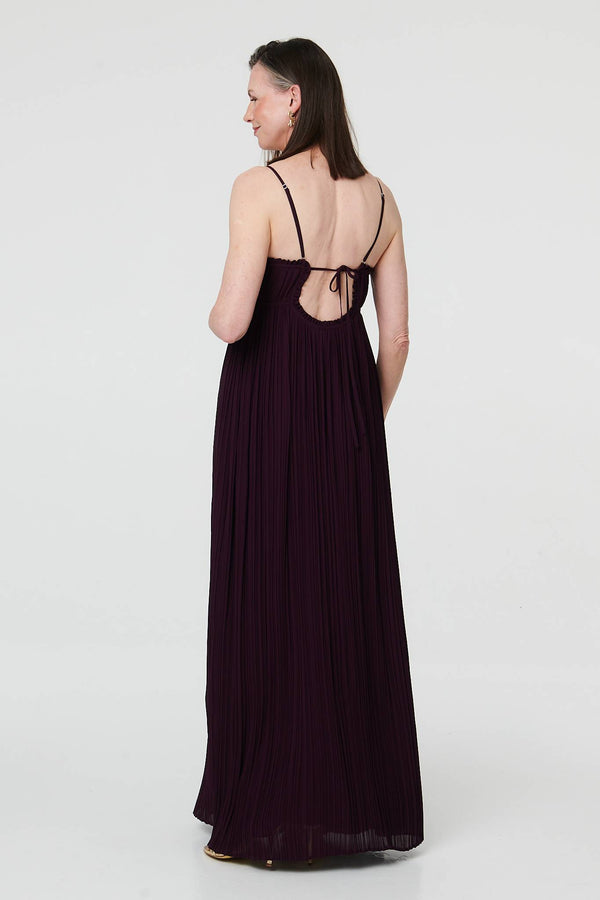Purple | Pleated Cami Strap Maxi Dress